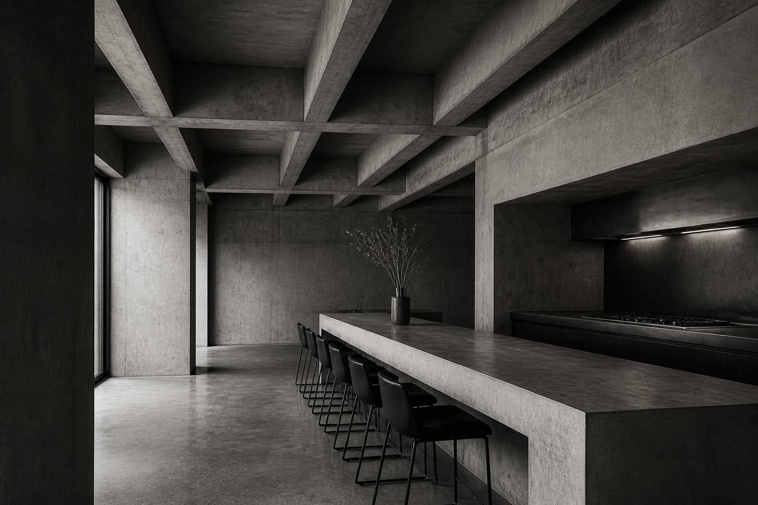 The concrete dining counter at Herzog Eats